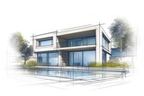 Fototapeta Konie - Architectural project exklusive detached house.. sketch of house. Generative AI