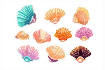 Sticker - Cartoon scallops. Isolated on background. Cartoon . Generative AI