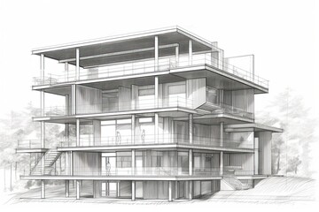 Wall Mural - Architectural project  house.. sketch of house. Generative AI