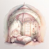 Fototapeta Uliczki - Cozy Fairy Bedroom Watercolor Painting