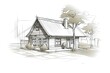 Hand drawn style architectural sketch detached house. Generative AI