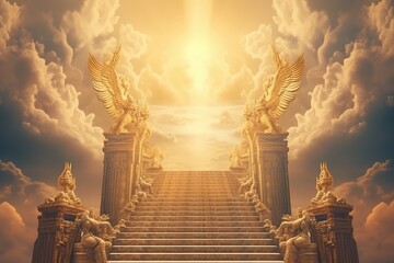 golden staircase leading to heaven . Generative AI