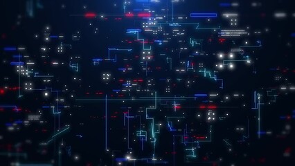 Poster - Technology background of data network connection fly through cyberspace 4K motion background.