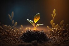 Little Young Plant Prouting From The Soil, Representing Growth And New Beginnings. Generative AI