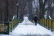 Mężczyzna na moście podczas zimy