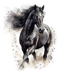  Watercolor painting of Horse. AI generated Illustration.