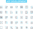 App development linear icons set. Platform, Framework, Code, Interface, Compatibility, Usability, Functionality line vector and concept signs. Design,Integration,User experience outline Generative AI