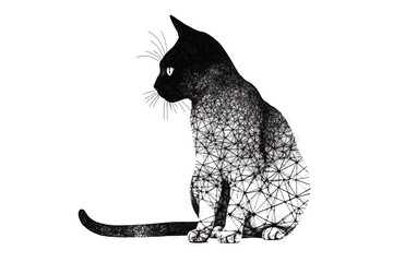 Wall Mural - Black cat. AI generated art illustration.