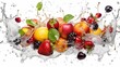 Fruits and vegetables splash into water, generative ai