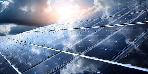solar panels against dramatic weather. generative ai