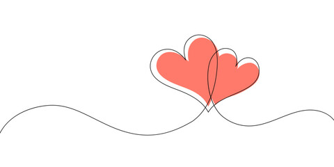 Wall Mural - Heart and Love in Vector Continuous Line Art Illustration of a Romantic Minimalist Wedding Card on a White Background. A Wedding Heart Sketch with Artistic Line Design. Vector Illustration Love Art.