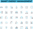 © Nina - Smart energy management linear icons set. Efficient, Sustainability, Optimization, Automation, Conservation, Renewable, Monitoring line vector and concept signs. Control,Climate,Grid Generative AI