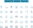 © Nina - Remote work travel linear icons set. Digitalnomad, Telecommuting, Locationindependent, Travelabroad, Mobility, Workation, Roaming line vector and concept signs. Generative AI
