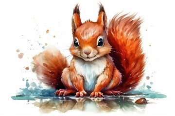 Wall Mural - Squirrel on a tree. AI generated art illustration.