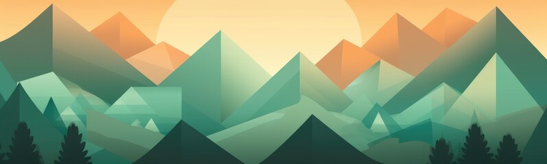 Wall Mural - Abstract Geometric Mountain Range with Pastel Colors Gradient - Digital Art - Wallpaper - Generative AI