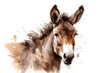 Beautiful Watercolor Drawing Donkey On A White Background, Minimalist Style. Generative AI