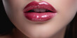 © Islam - Glamorous fashion makeup with bright pink lip gloss with gloss. Macro of the female part of the face. glossy lip makeup, gorgeous lady. Generative Ai
