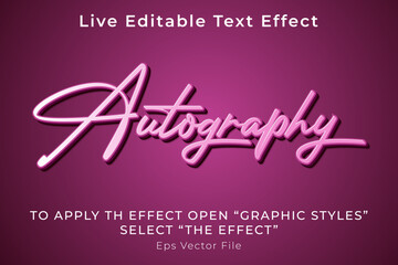 Live Editable Text Effect Style Autography pink color with highlights and shadows, vector eps file