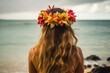Back view woman hawaii beach girl. Generate AI