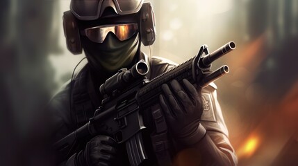 Wall Mural - First Person Shooter Game Art FPS Wallpaper Background