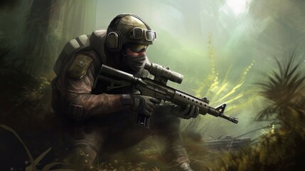 Wall Mural - First Person Shooter Game Art FPS Wallpaper Background