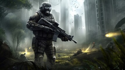 Wall Mural - First Person Shooter Game Art FPS Wallpaper Background