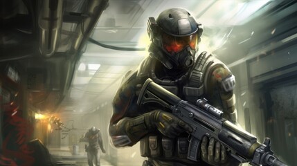 Wall Mural - First Person Shooter Game Art FPS Wallpaper Background