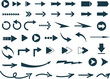 ensemble d'icônes ou pictogrammes représentant des flèches noires, sur fond blanc. Illustration vectorielle