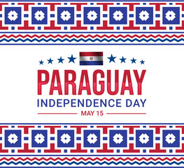 Wall Mural - Paraguay Independence Day backdrop design with typography and traditional border design