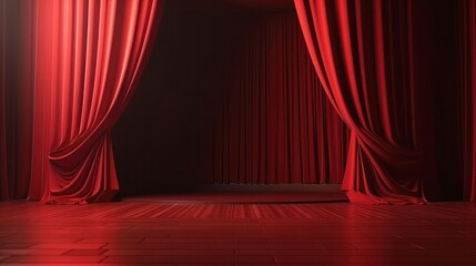 Aufkleber - Theater Stage Red Curtains and Spotlight Created with Generative AI Technology