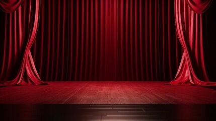 Aufkleber - Theater Stage Red Curtains and Spotlight Created with Generative AI Technology