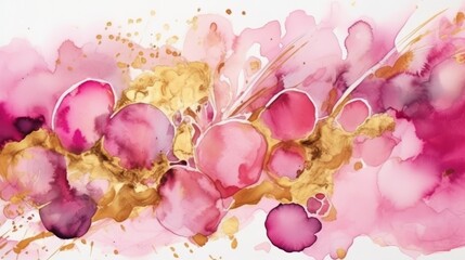 Poster - Abstract watercolor or alcohol ink art pink white background. Generative ai