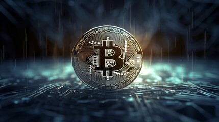 Poster - Vibrant Bitcoin Illustration as Digital Cryptocurrency Concept in 8K created with generative ai technology