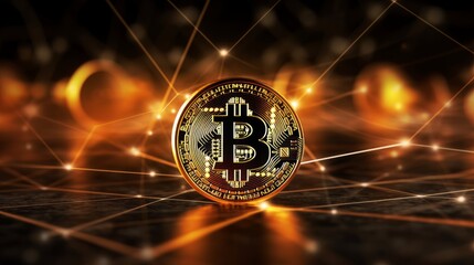 Poster - Vibrant Bitcoin Illustration as Digital Cryptocurrency Concept in 8K created with generative ai technology