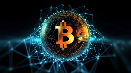 Poster - Vibrant Bitcoin Illustration as Digital Cryptocurrency Concept in 8K created with generative ai technology
