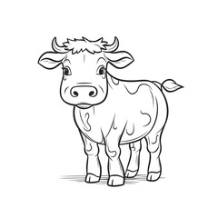 Kids coloring page of a cow in the farm that is blank and downloadable for them to complete. Hand drawn cow outline illustration. Animal doodle outline realistic illustration. Creative AI