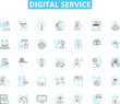 © Nina - Digital service linear icons set. Online, Virtual, Connected, Social, Automated, Efficient, Streamlined line vector and concept signs. Agile,Robust,Innovative outline illustrations