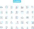 © Nina - Clinic linear icons set. Healing, Recovery, Treatment, Caregiving, Health, Check-up, Specialist line vector and concept signs. Diagnosis,Consultation,Therapy outline illustrations