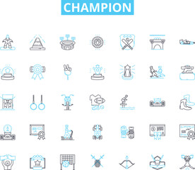 Champion linear icons set. Winner, Leader, Hero, Victorious, Top, Master, Dominant line vector and concept signs. Expert,Champion,Superior outline illustrations