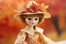 Vintage Doll With A Polka Dot Dress And A Sun Hat. Generative AI