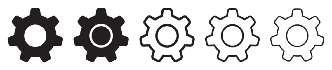 set of gears icons. cogwheel. settings. black and contour gears. vector illustration.