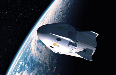 Wall Mural - commercial spaceship flight on background of planet earth