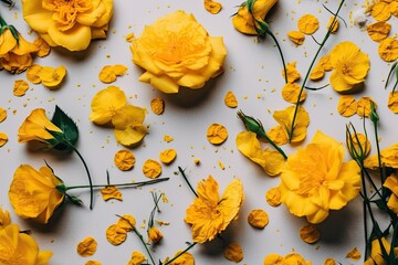 Canvas Print - vibrant arrangement of yellow flowers on a clean white background. Generative AI