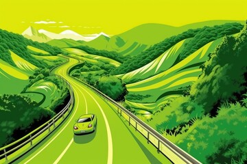 Canvas Print - car driving on a scenic mountain road. Generative AI