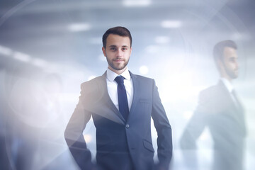 Wall Mural - A man in a suit and tie standing in front of another man. AI generative image