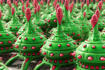Wall Mural - swarm of extraterrestrial creatures in a sci-fi landscape. generative ai