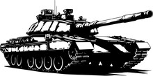 Illustration Of Military Tank In Drawing Stencil Style.