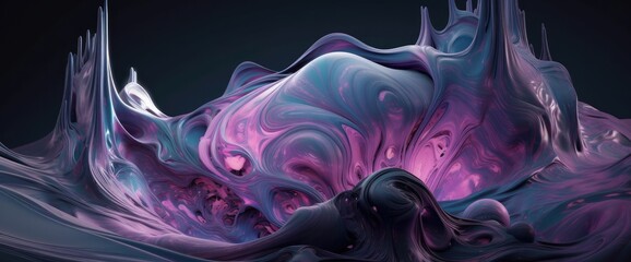 Canvas Print - Liquid abstract, purple and blue chromatic waves background. Generative AI