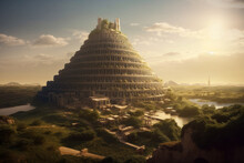 Ancient City Of Babylon With The Tower Of Babel, Bible And Religion. AI Generated, Human Enhanced