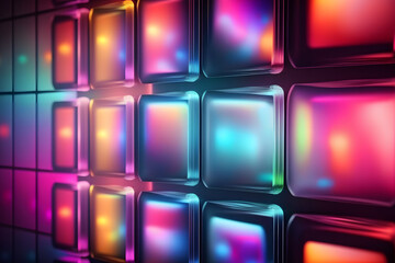 Canvas Print - abstract background with neon holographic square elements. neural network ai generated art
